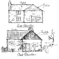 Drawing of Cripdon Farm, Manaton, as it was before it fell into ruin
