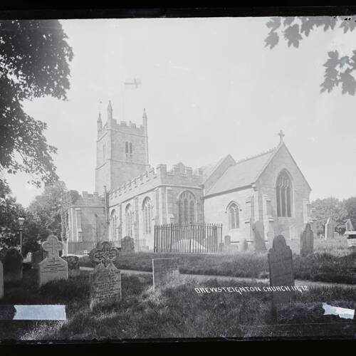 Church and churchyard from south east, Drewsteignton