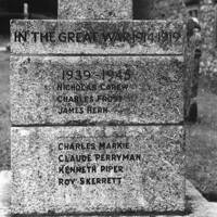 Churchyard war memorial detailing those Manaton men who fell in WW2