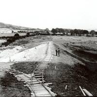 Laying the railway track at Sheepstor Dam