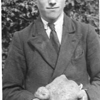 Bill Howe with his prize potato, Manaton Show 1935