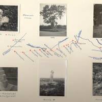 Sketch map of the route between Tavistock Abbey and Buckfast Abbey with photographs of features mark