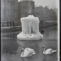 Swans and frozen fountain, Dawlish