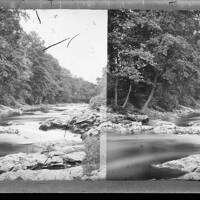 Stereoscopic view of a riverside walk