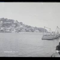 Car ferry and view across river mouth, Kingswear