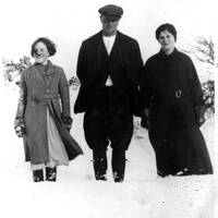 Florence (Ruby), Arthur and Doris Brown walking in deep snow