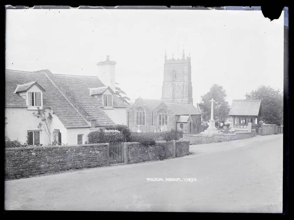 Church, exterior + village, Milton Abbot