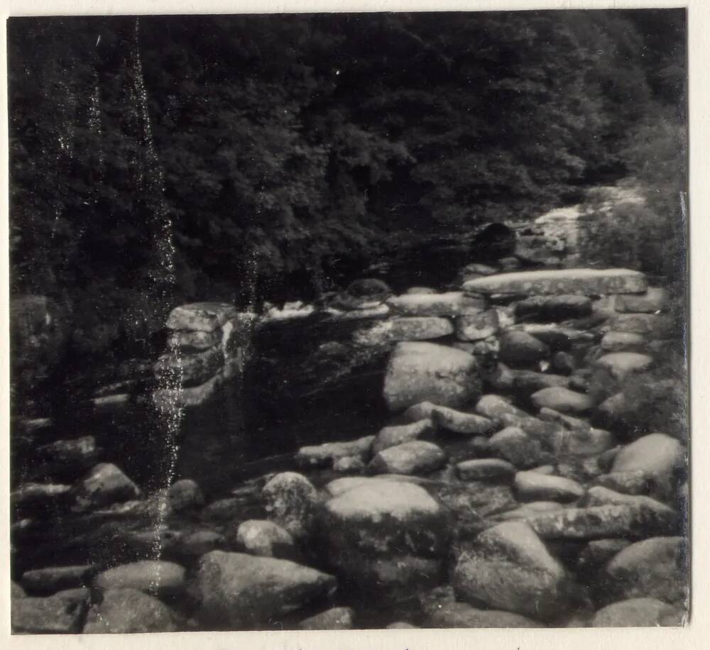 Clapper bridge over the East Dart River at Dartmeet