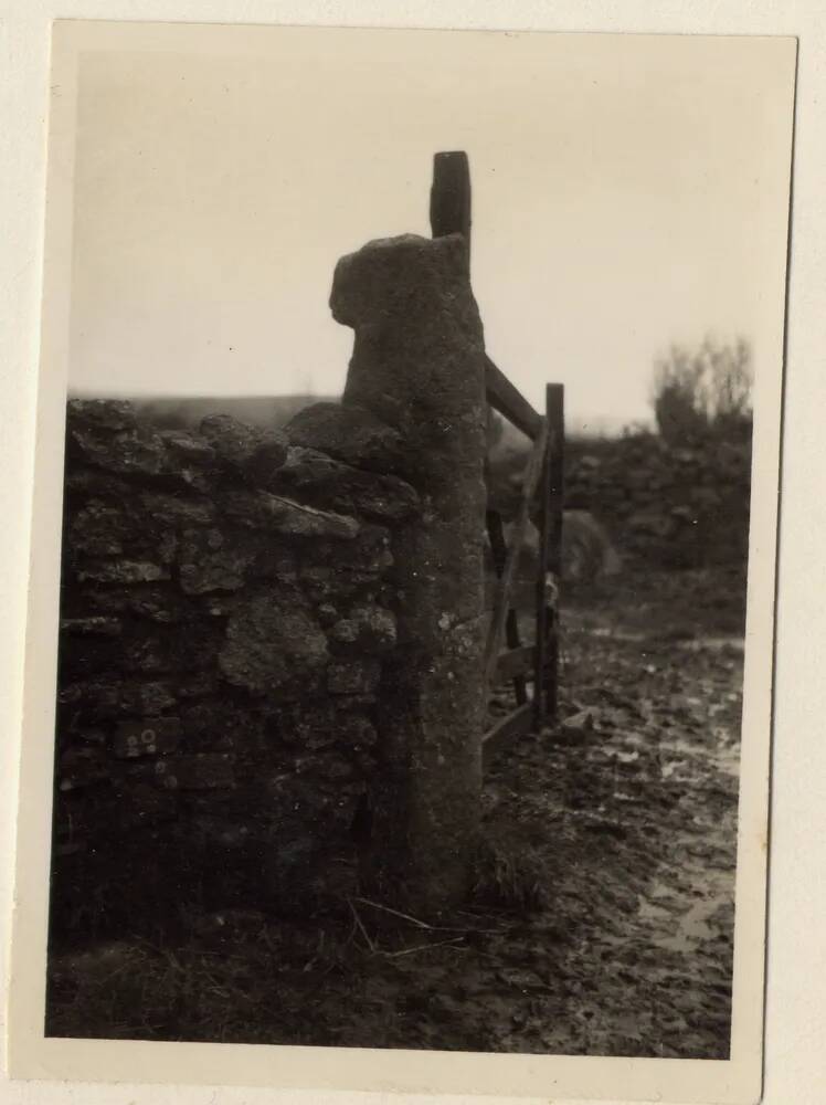 Stone Cross used as gate post at Lower Langdon Farm