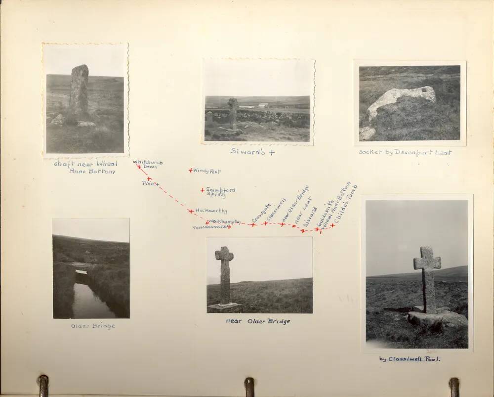 A page from an album on Dartmoor: Photographs and sketch map showing features and their location