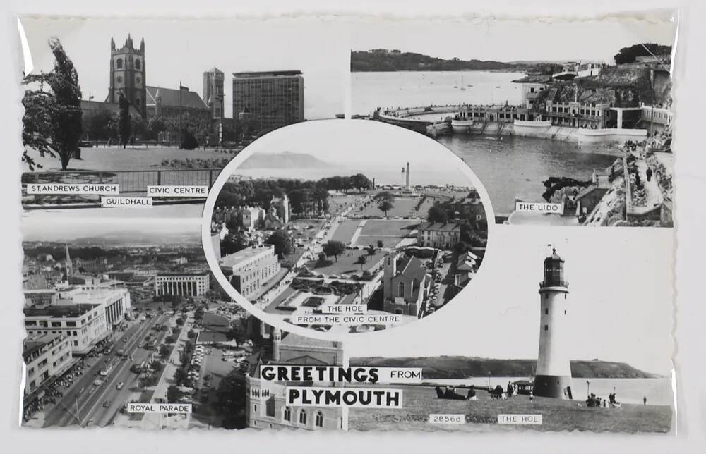 5 view postcard of Plymouth