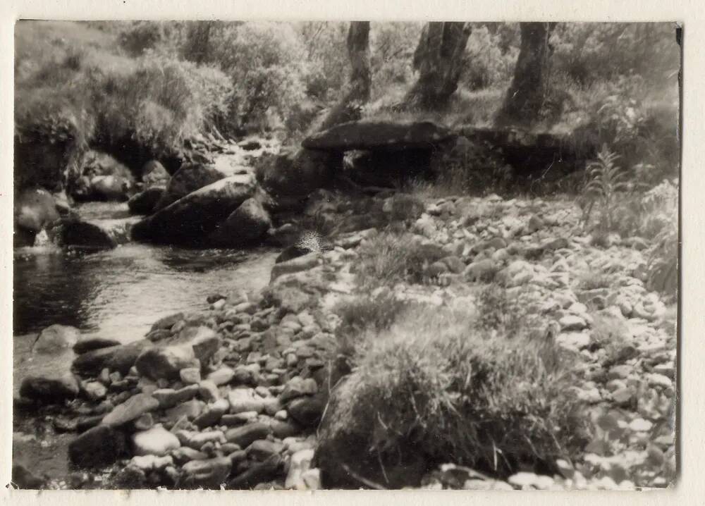 Clapper Bridge over bank of Bagga Tor Brook, after change in course of brook