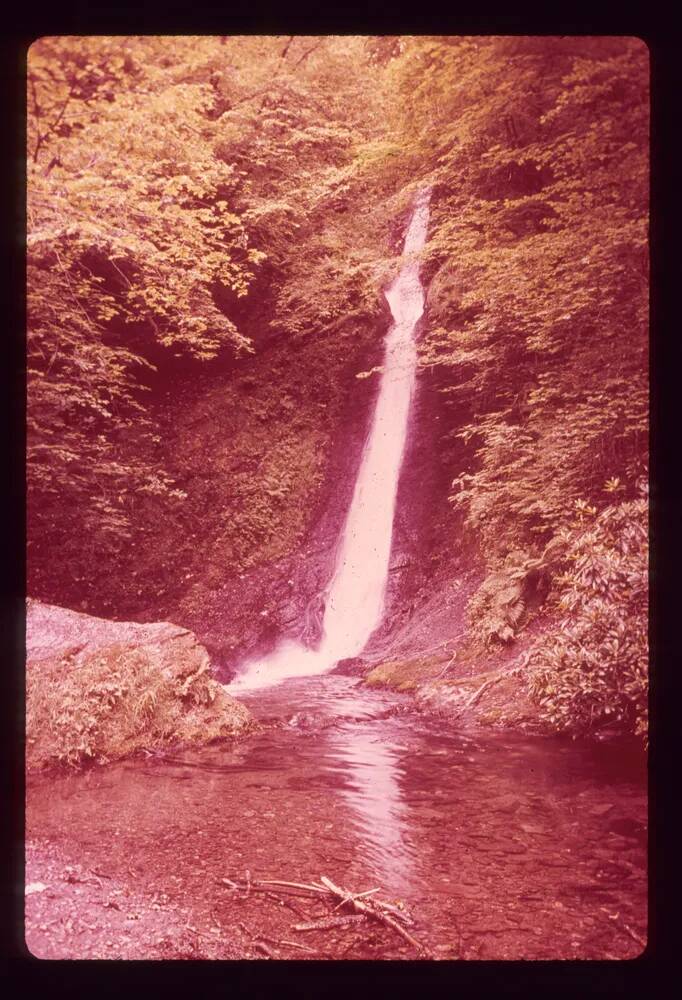 The 100ft. waterfall at Lydford Gorge