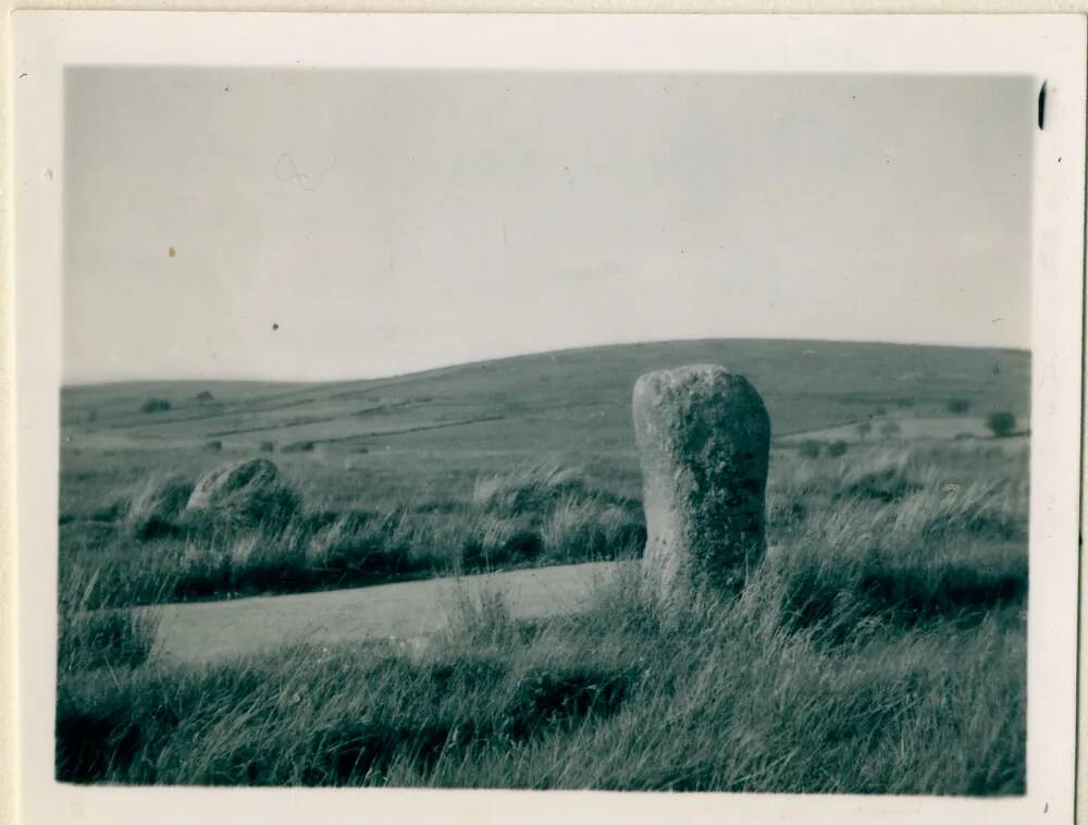 Menhir at Ringhill, with Stannon Tor in background