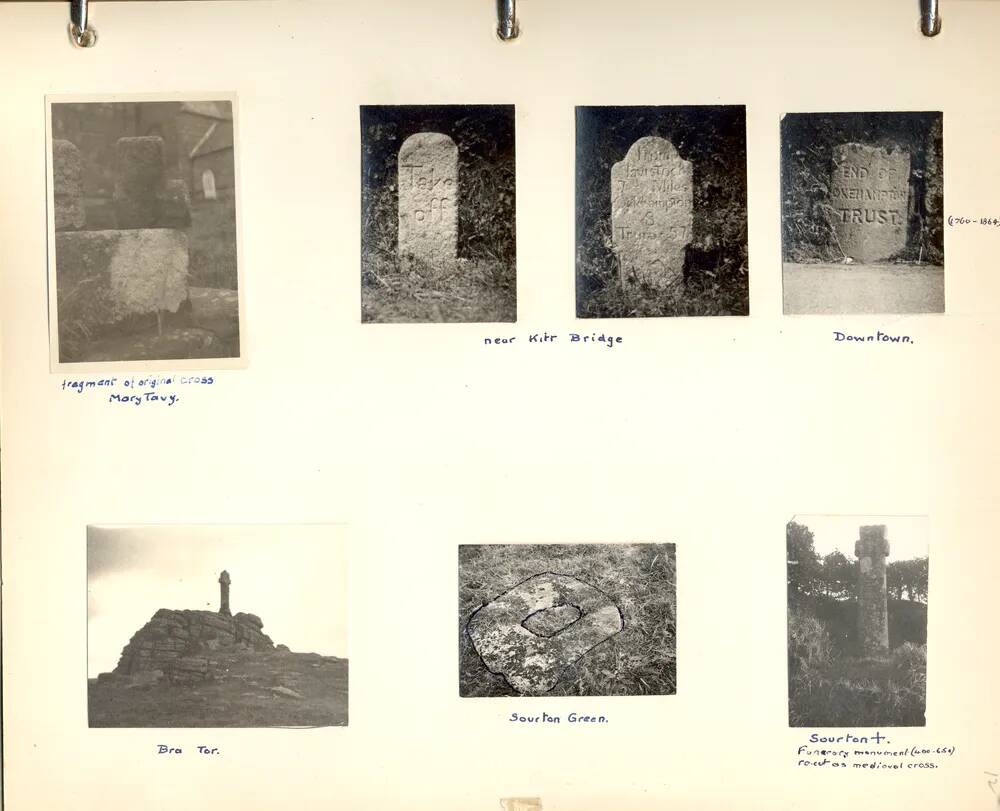 A page from an album on Dartmoor: a selection of photographs of crosses and boundary markers