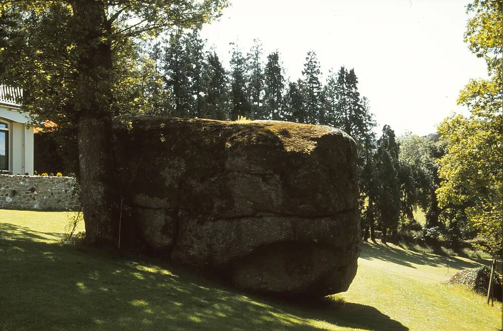 Granite boulder in garden