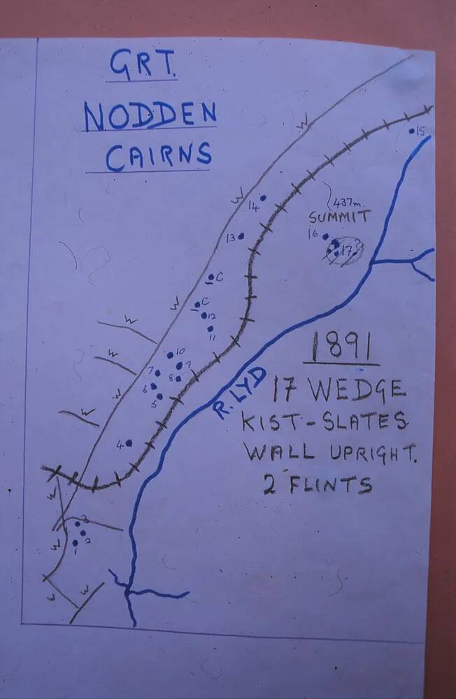 Sketch map of Great Nodden cairns