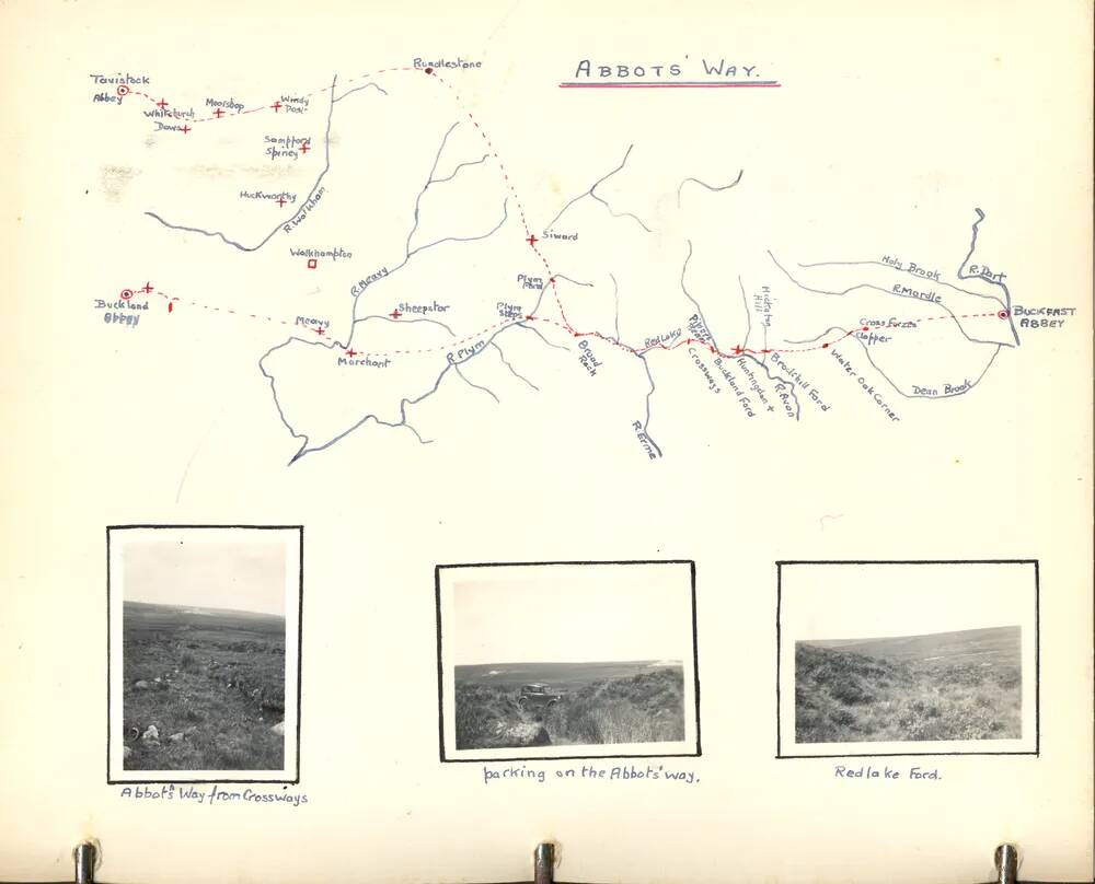 A page from an album on Dartmoor: Abbots Way Plan and Photographs