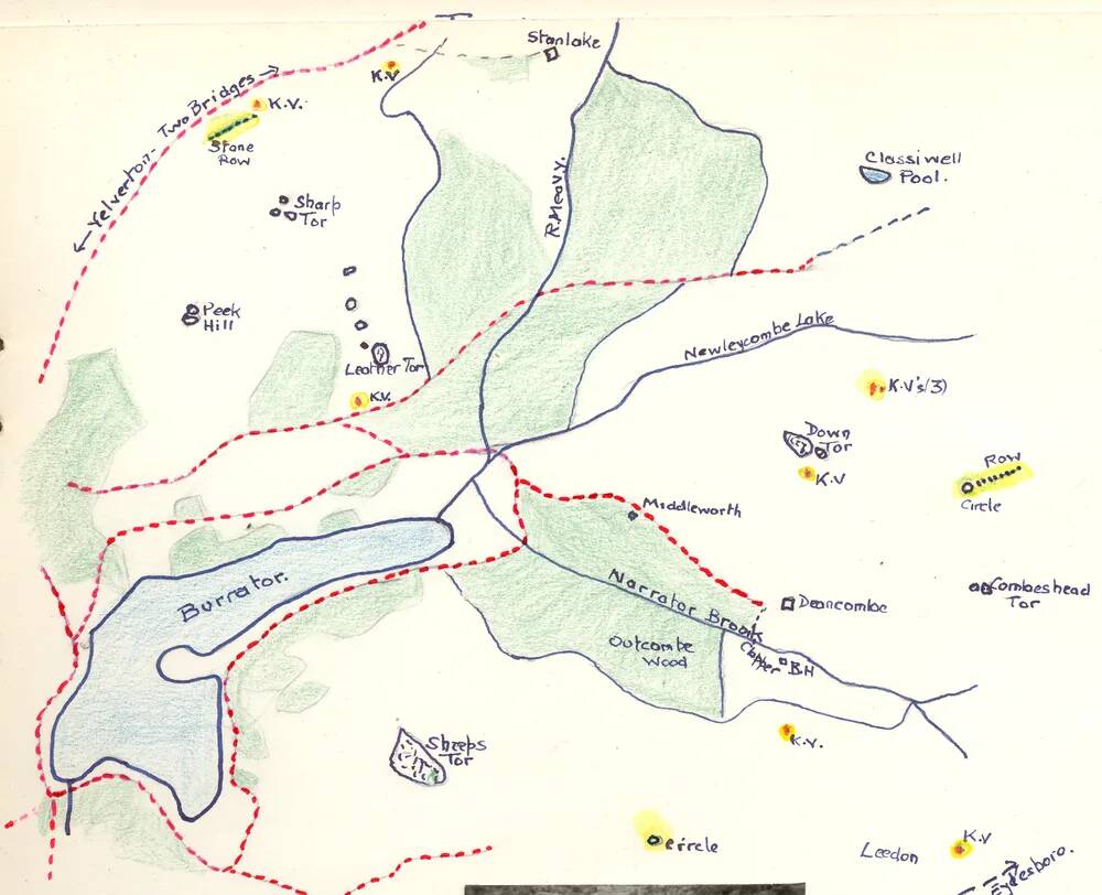 Map showing position of Stanlake, Sharpitor and Wigford Down kists