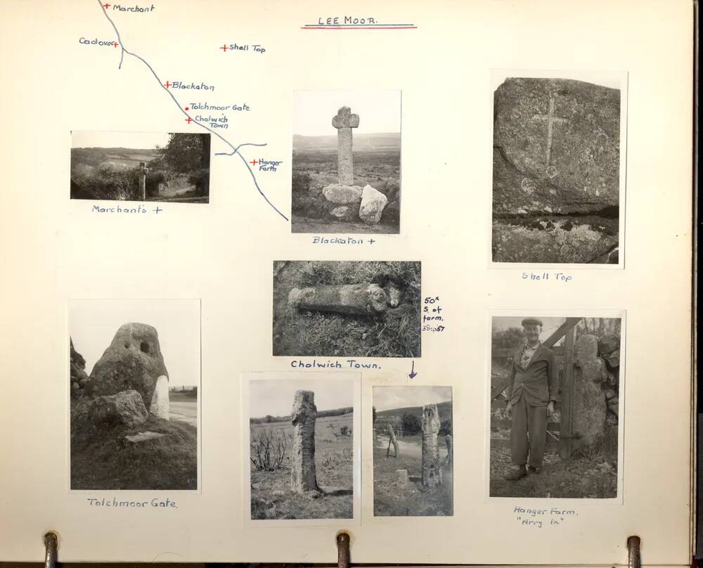 A page from an album on Dartmoor: a selection of photographs of crosses on Lee Moor