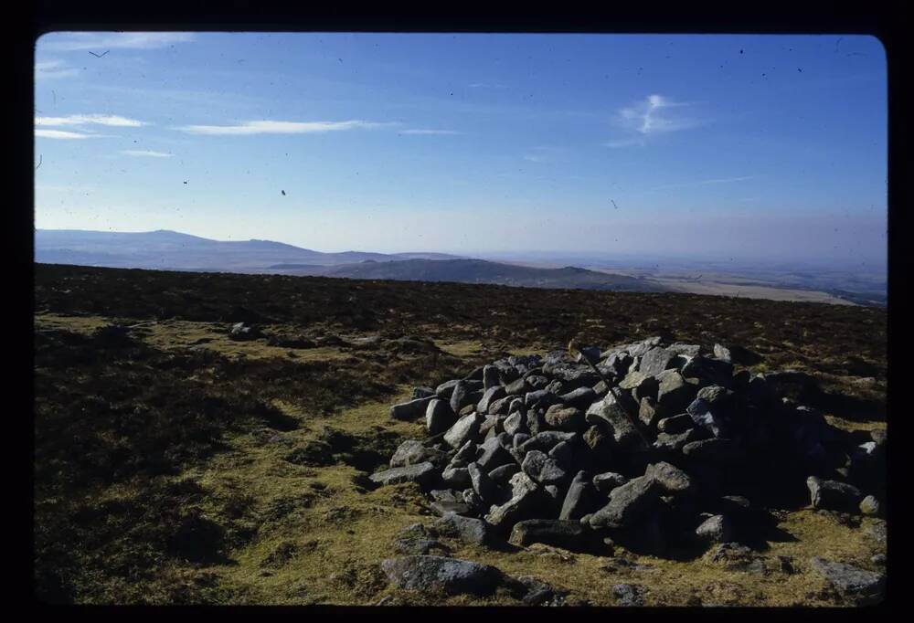 View from Cosdon Hill with cairn in the foreground