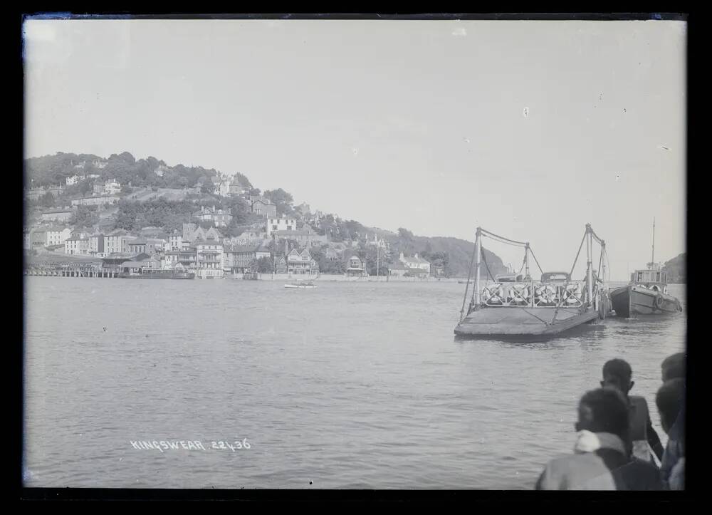 Car ferry and view across river mouth, Kingswear