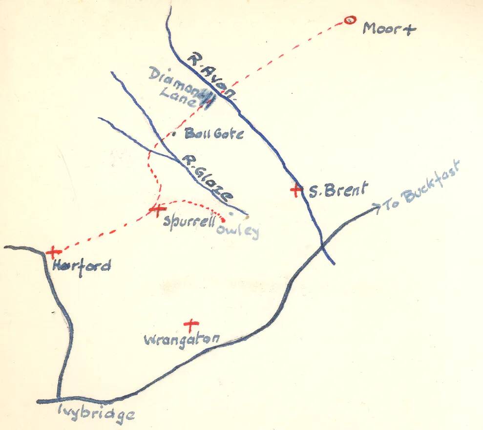 Map of features between Buckfast and Plympton, from an album by J H Boddy