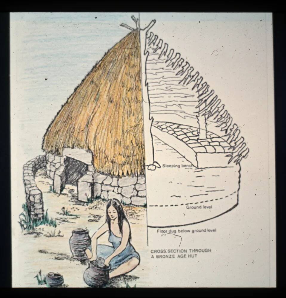 Diagram of a cross section of a Bronze age hut